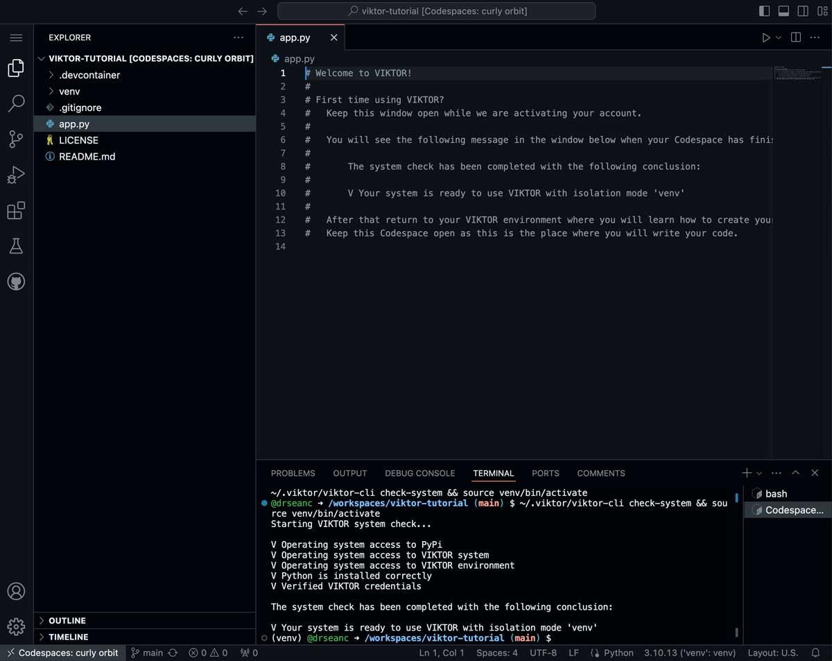 Github Codespace development environment, based on the VIKTOR template repo | EngineeringSkills.com