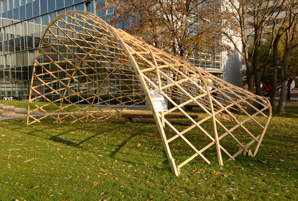 Gridshell pavilion from the Studio of Membrane Architecture, at the CTU campus in Prague | EngineeringSkills.com