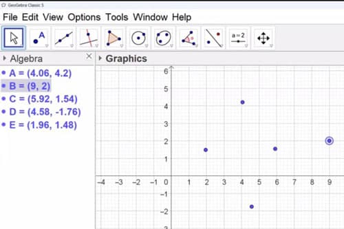 Points added to the 2D canvas and their coordinates in the Algebra window | EngineeringSkills.com